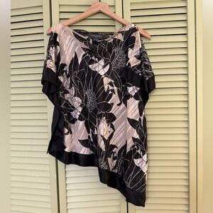 Y2K Banana Republic Silk Black and Cream Asymmetrical Floral Top